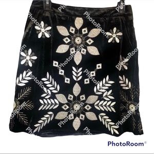 THML NWT  Black Suede Skirt Medium Embroidered with Silver & Gold Threads